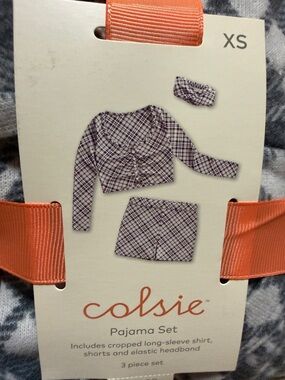 Colsie Gray & White Plaid Cropped Pajama Set with Headband Womens Size XS NWT